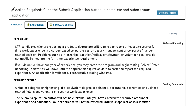 CTP application with masters step 6