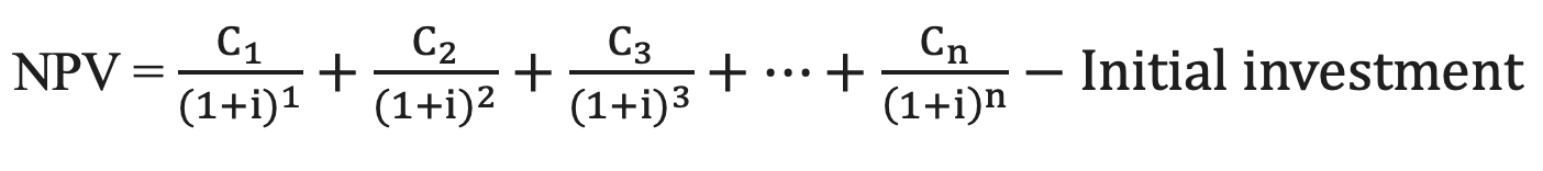 The formula for calculating NPV 